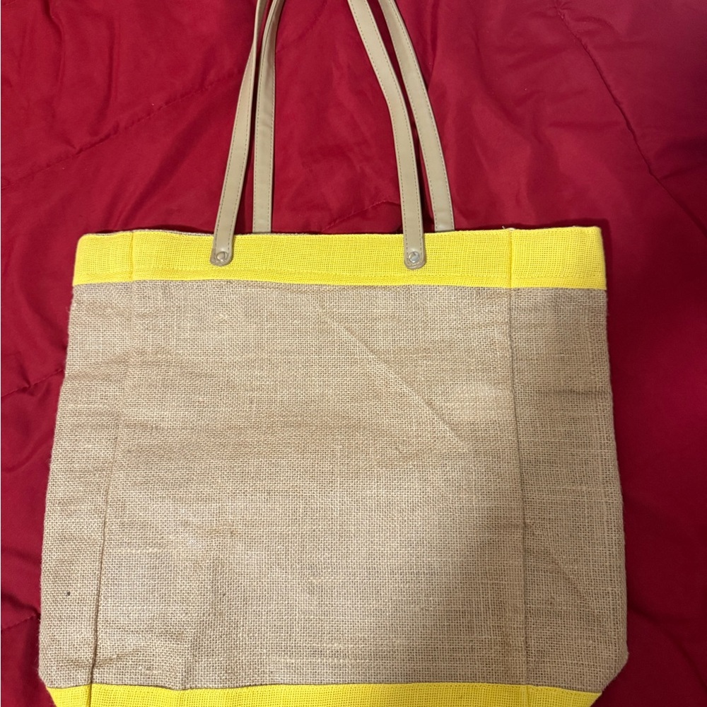 Stylish Tan and Yellow Tote Bag - Picture 3 of 4